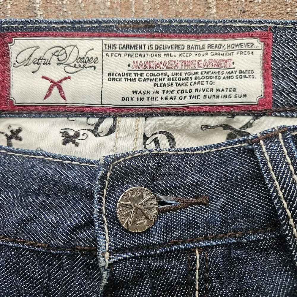 Artful Dodger Relaxed Straight Leg Embroidered Jeans Blue Streetwear Y2K 32